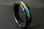 black carbide cremation ring with gold flakes